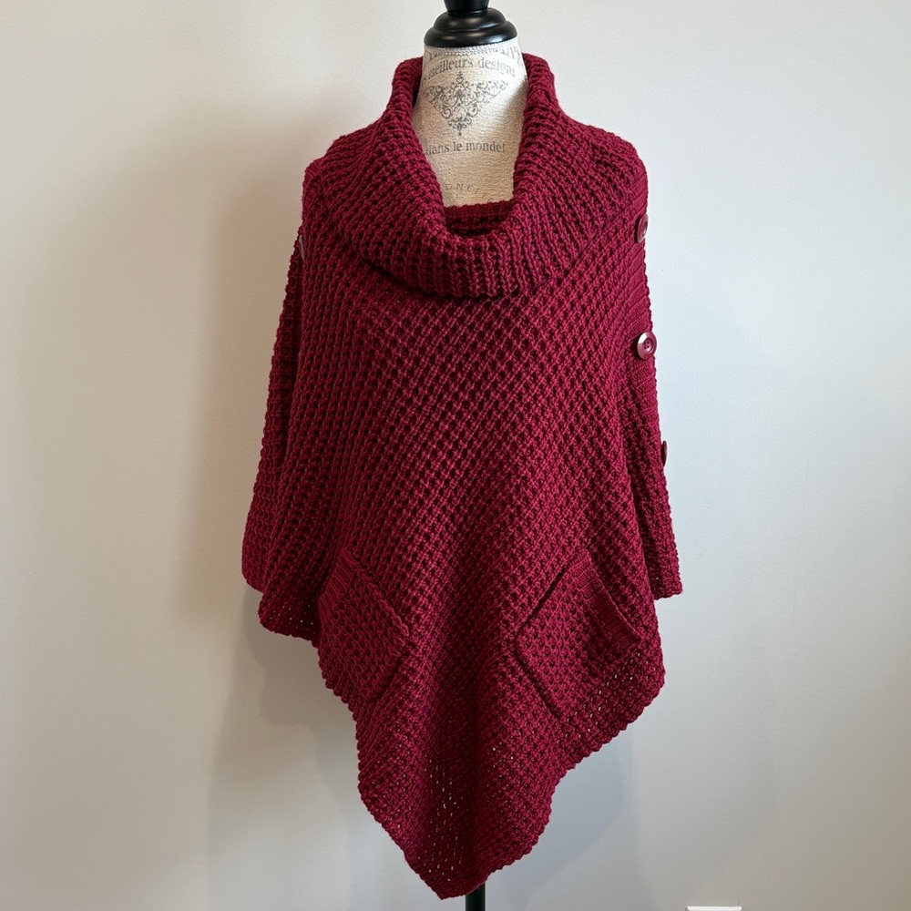Carolyn Taylor Deep Red Knit Poncho